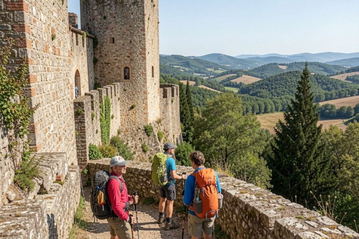 Escursionisti che godono di un panorama dalla Rocca di Gradara